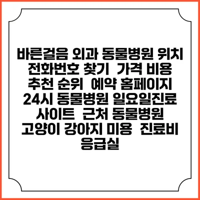 바른걸음 외과 동물병원 위치 전화번호 찾기 | 가격 비용 추천 순위 | 예약 홈페이지 | 24시 동물병원 일요일진료 사이트 | 근처 동물병원 | 고양이 강아지 미용 | 진료비 | 응급실