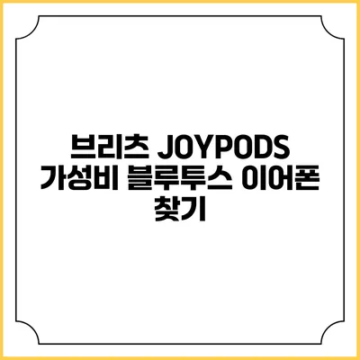 브리츠 JOYPODS 가성비 블루투스 이어폰 찾기