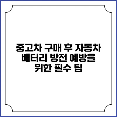 중고차 구매 후 자동차 배터리 방전 예방을 위한 필수 팁